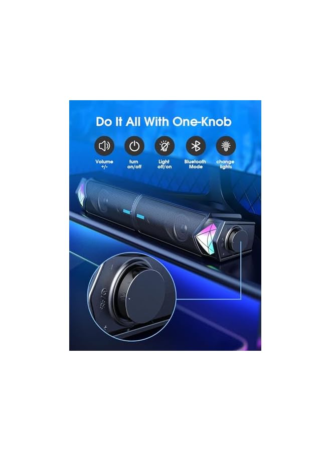 Computer Speakers, Bluetooth Computer Soundbar with HiFi Stereo & RGB Lighting - USB Powered Speakers for Desktop, Monitor, Phone, PC, Laptop - Includes C Adapter - Image 5